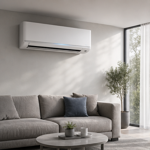 Minimal realistic air conditioner in a modern interior