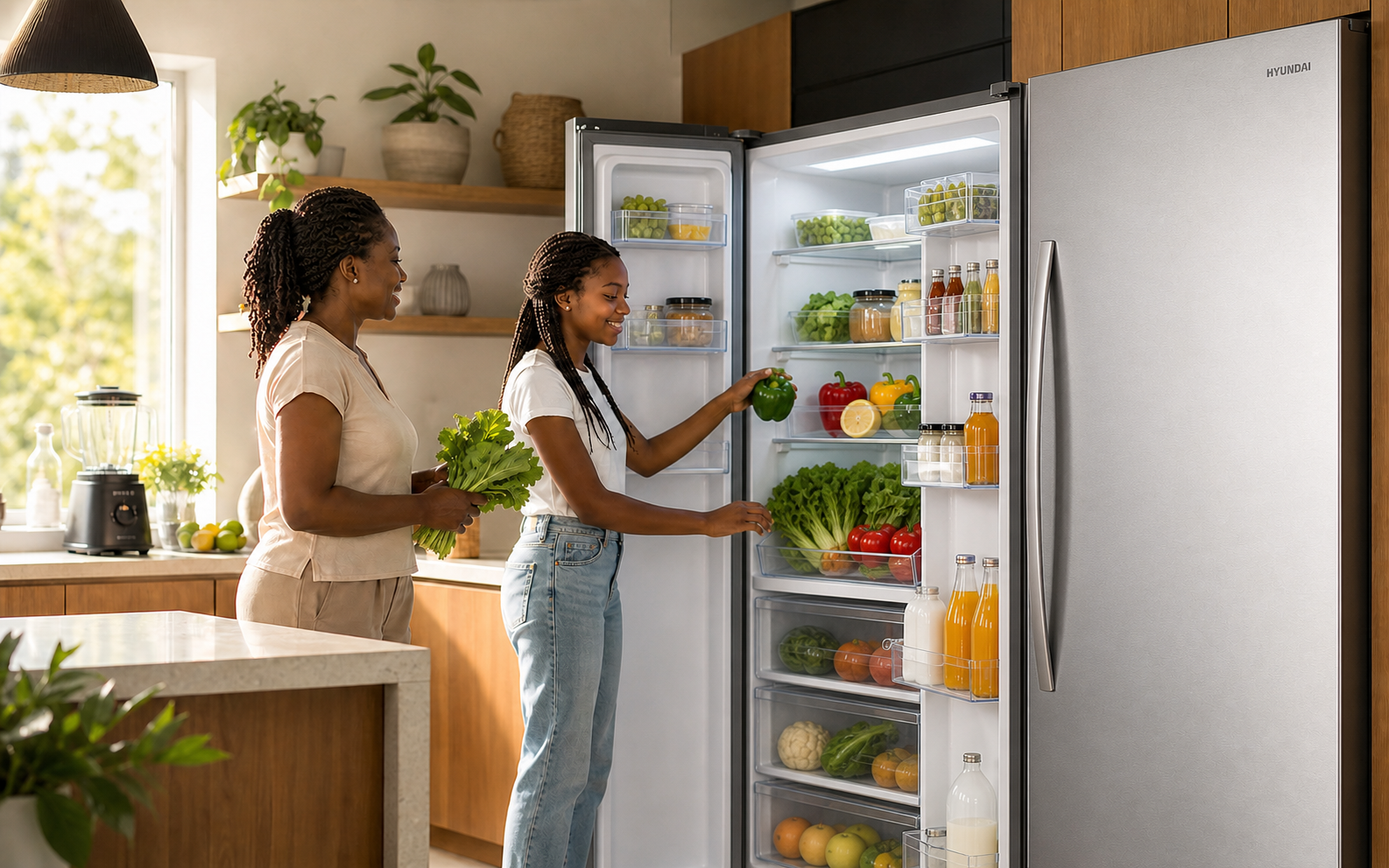 Morning meal preparation with a HYUNDAI refrigerator